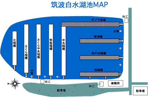 筑波白水湖の水深ポイントmap